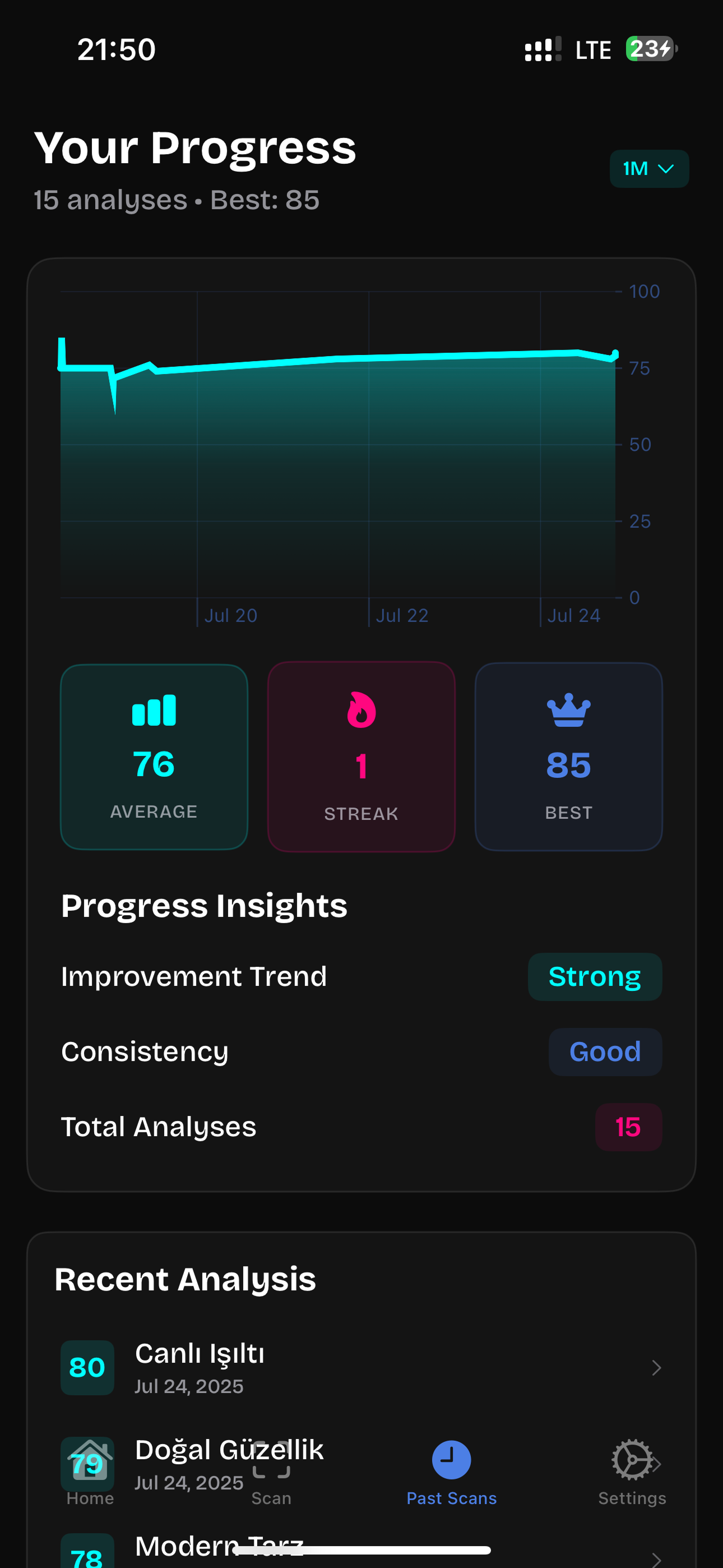 SKULPT Progress Tracking Screen